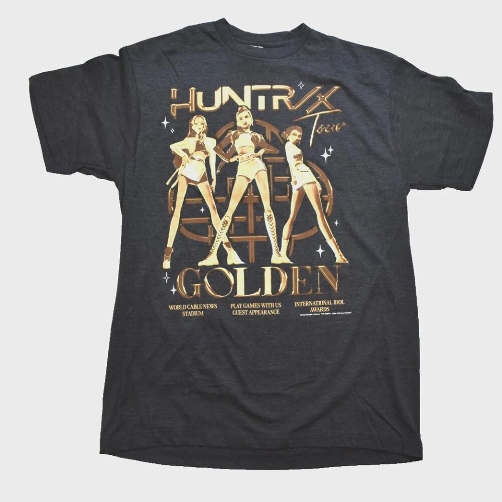 Kpop Demon Hunters Huntrix Golden Tour Adult Charcoal Heather Shirt New
